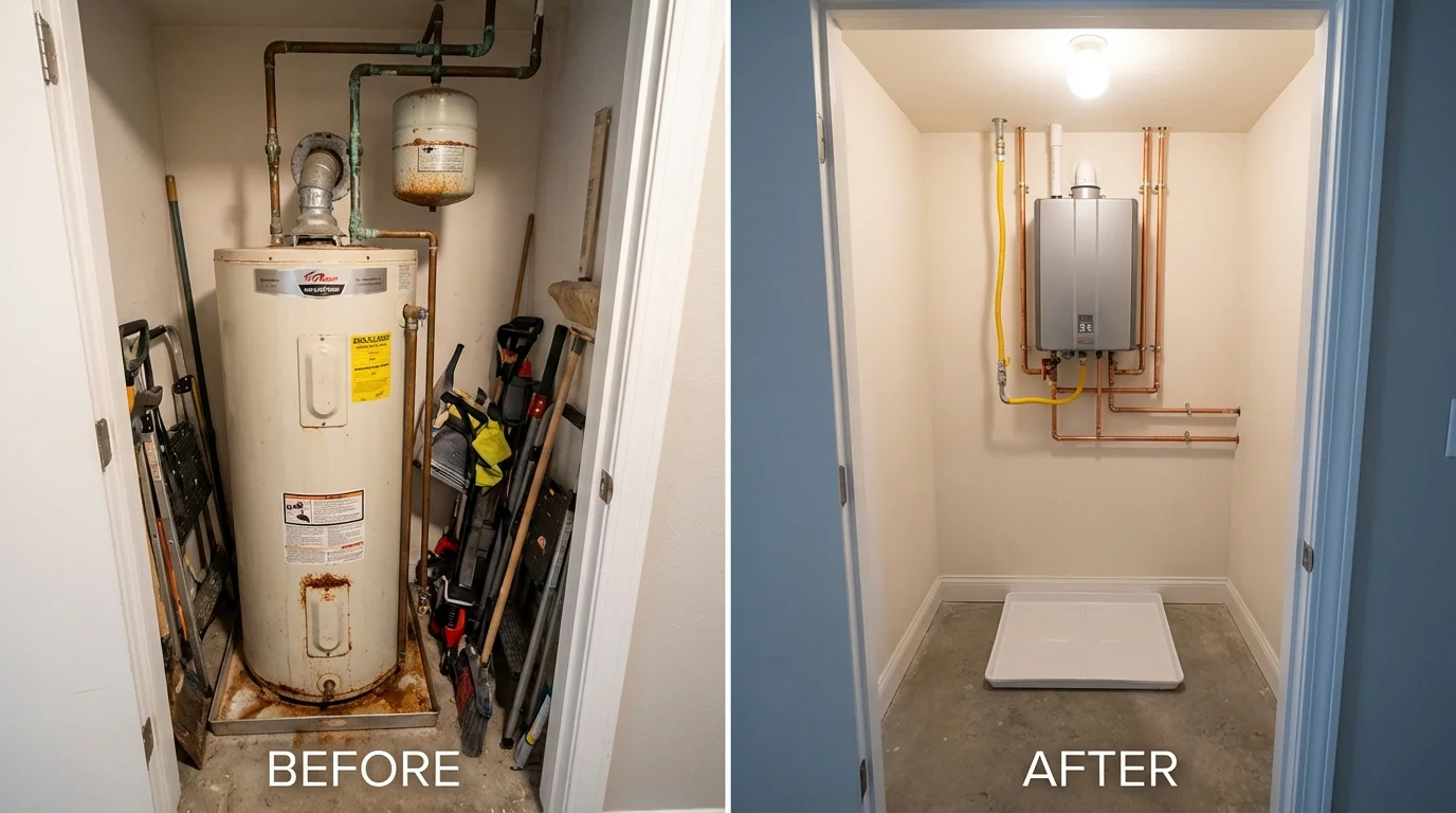 Tank water heater versus wall-mounted tankless unit comparison for Shafter, CA homeowners